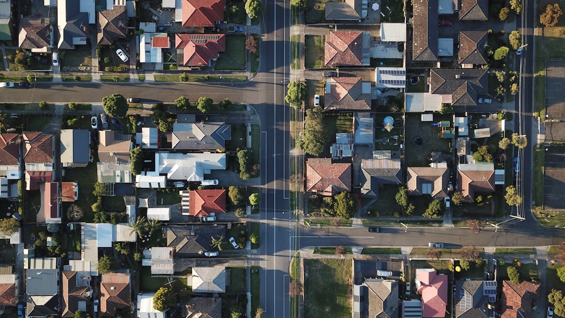 An aerial view of a housing estate