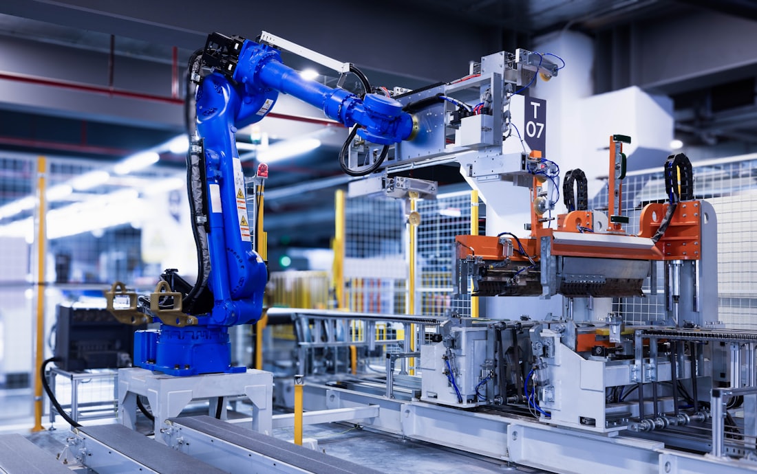 A robotic arm on an automated production line
